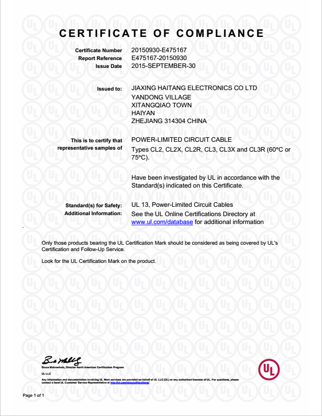 POWER LIMITED CIRCUIT CABLE